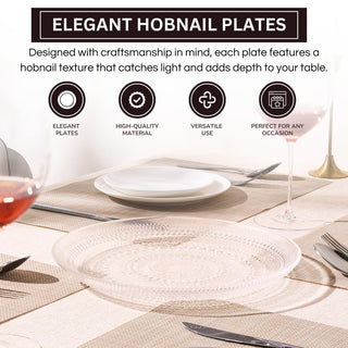 Clear Glass Hobnail Dinner Plates Set of 4 – Classic Textured Charger Plates for Dining Decor