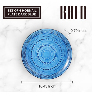 Dark Blue Glass Hobnail Dinner Plates Set of 4 – Elegant Textured Charger Plates for Dining Table