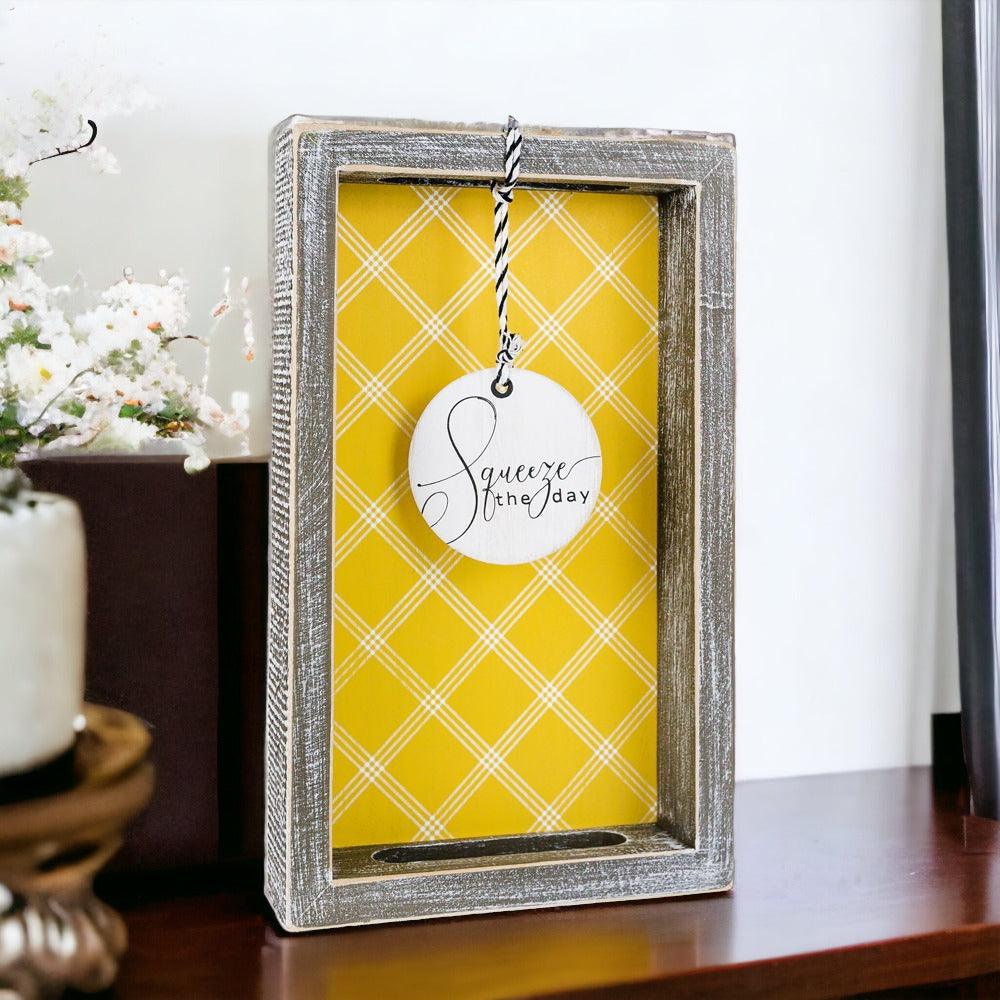 Squeeze the Day Lemon Wooden Tray – Rustic Farmhouse Decorative Accent