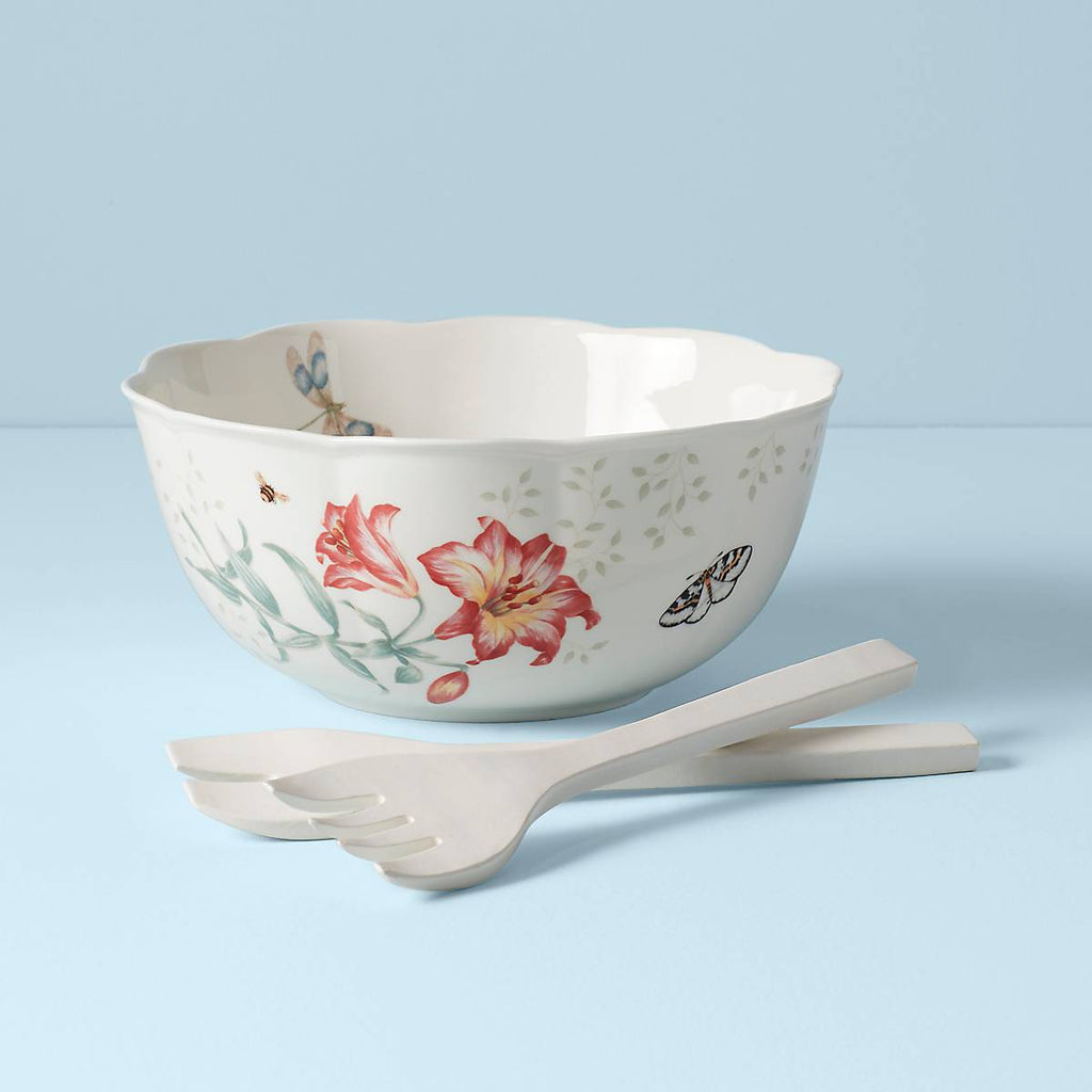 Lenox Butterfly Meadow Salad Bowl & Servers, porcelain