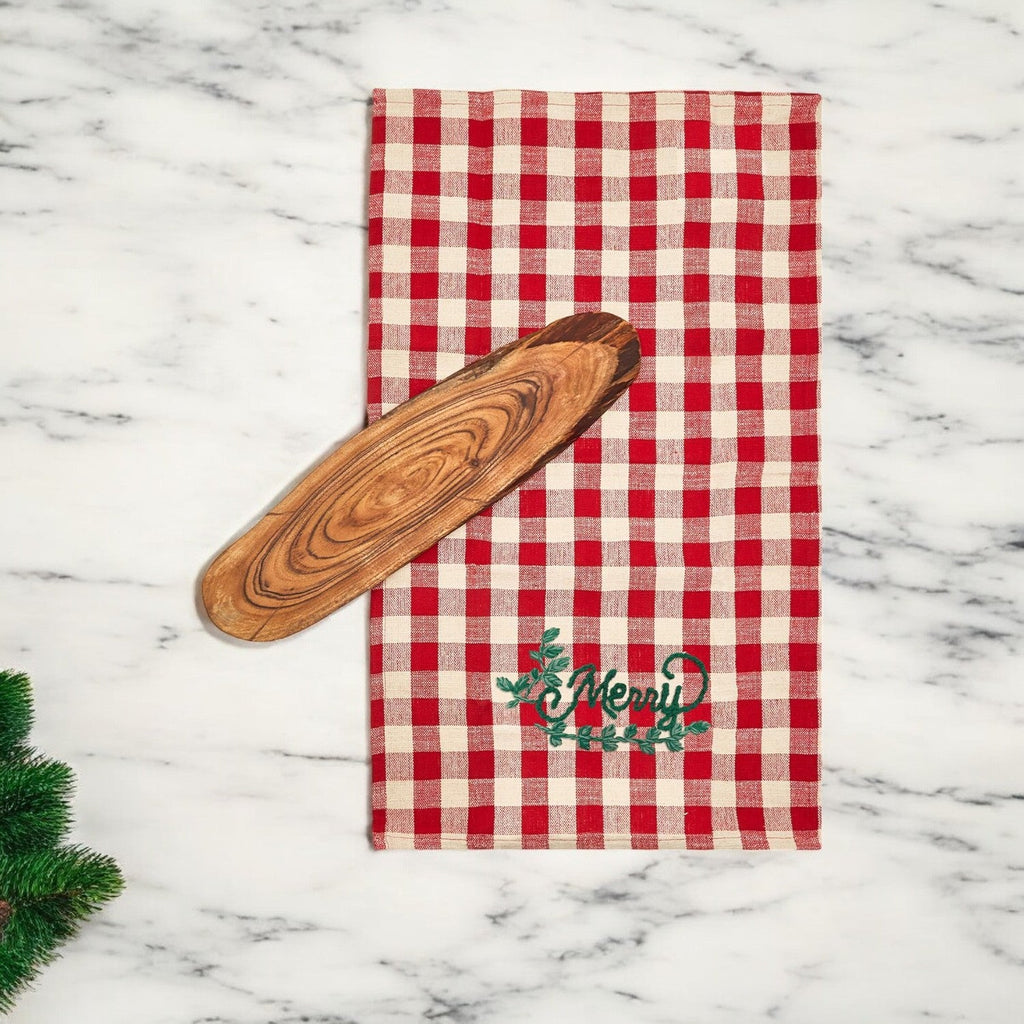Holiday Charcuterie Board & Tartan Kitchen Towel Set – Merry or Joyful