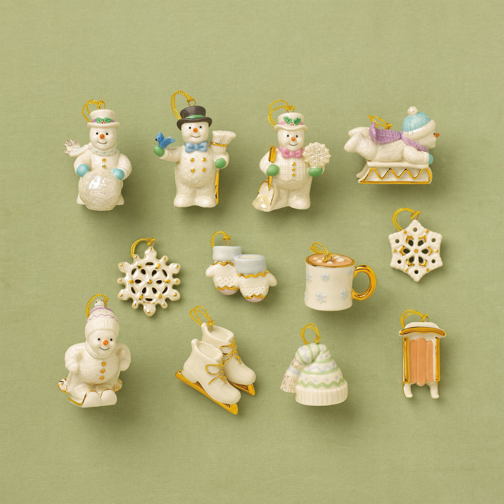 Lenox Snow Pals 12-Piece Mini Ornament Set, porcelain