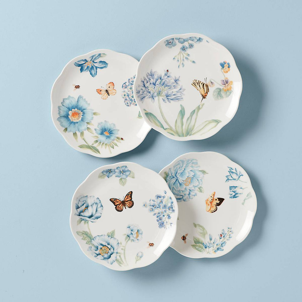 Lenox Butterfly Meadow Blue Dessert Plates, Set of 4, porcelain