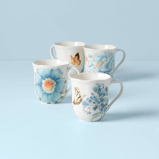 Lenox Butterfly Meadow Blue Mugs, Set of 4, porcelain