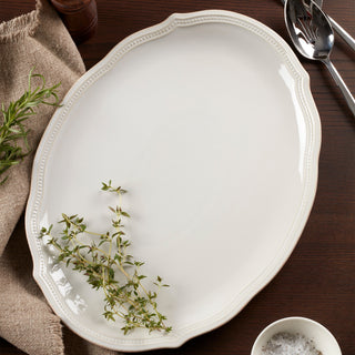Lenox French Perle Bead White Oval Platter, stoneware (view 3)