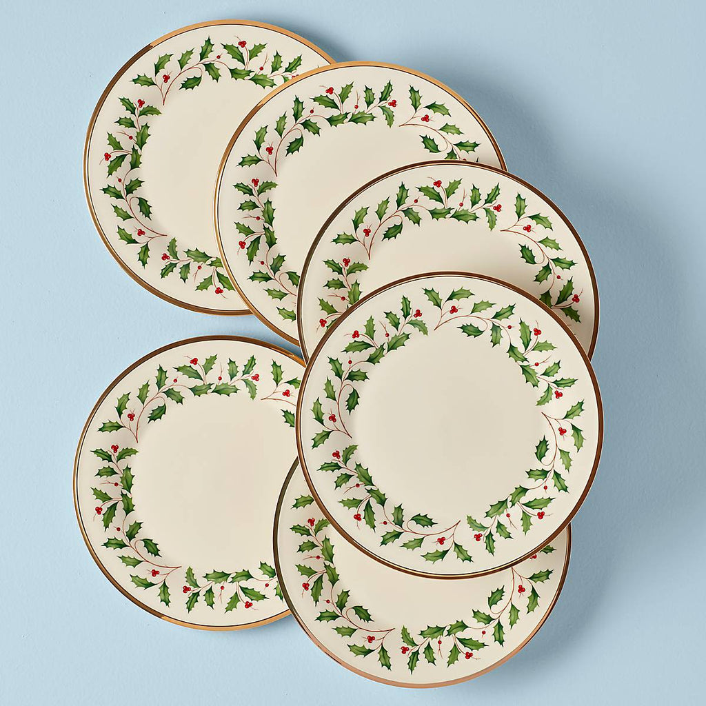 Lenox Holiday Dinner Plates, Set of 6, porcelain