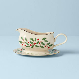 Lenox Holiday Gravy Boat & Stand, porcelain