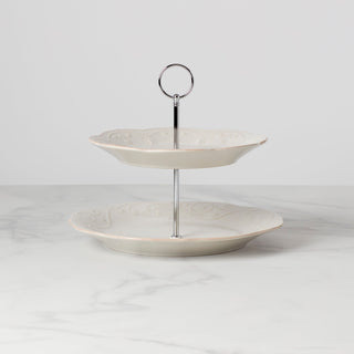Lenox French Perle White 2-Tiered Server, stoneware
