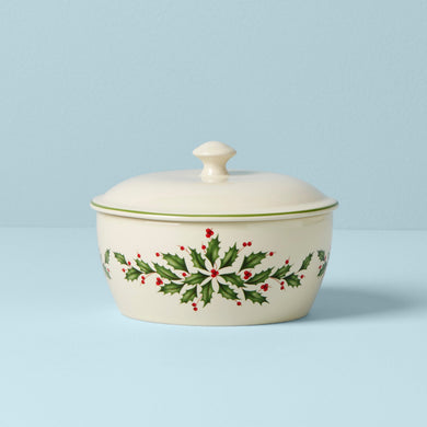 Lenox Holiday Covered Casserole Dish, porcelain