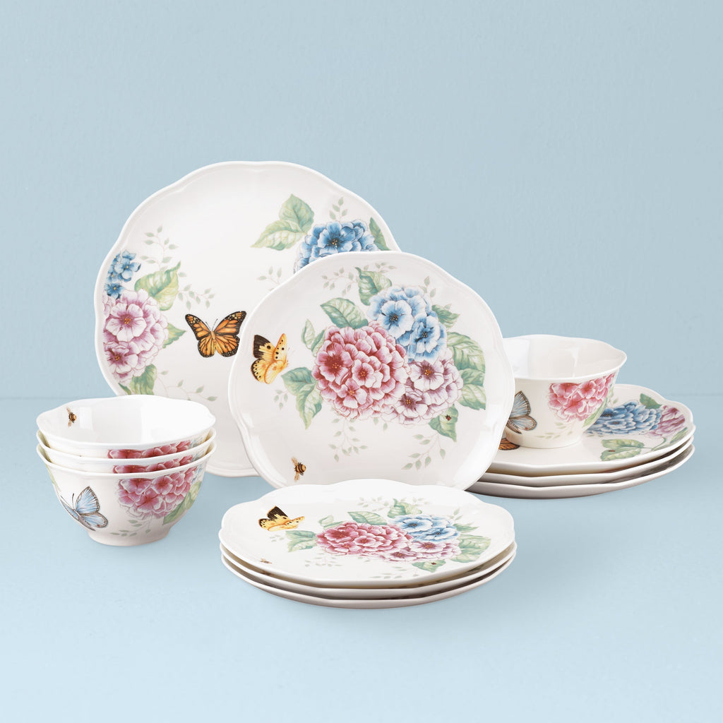 Lenox Butterfly Meadow Hydrangea 12-Piece Dinnerware Set, porcelain