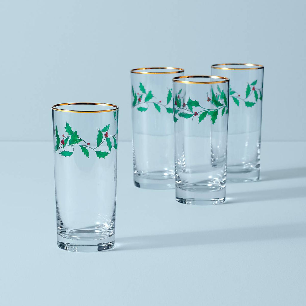 Lenox Holiday Highball Glasses, Set of 4, glass