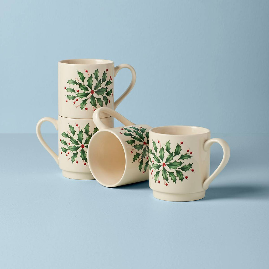 Lenox Holiday Stackable Mugs, Set of 4, porcelain