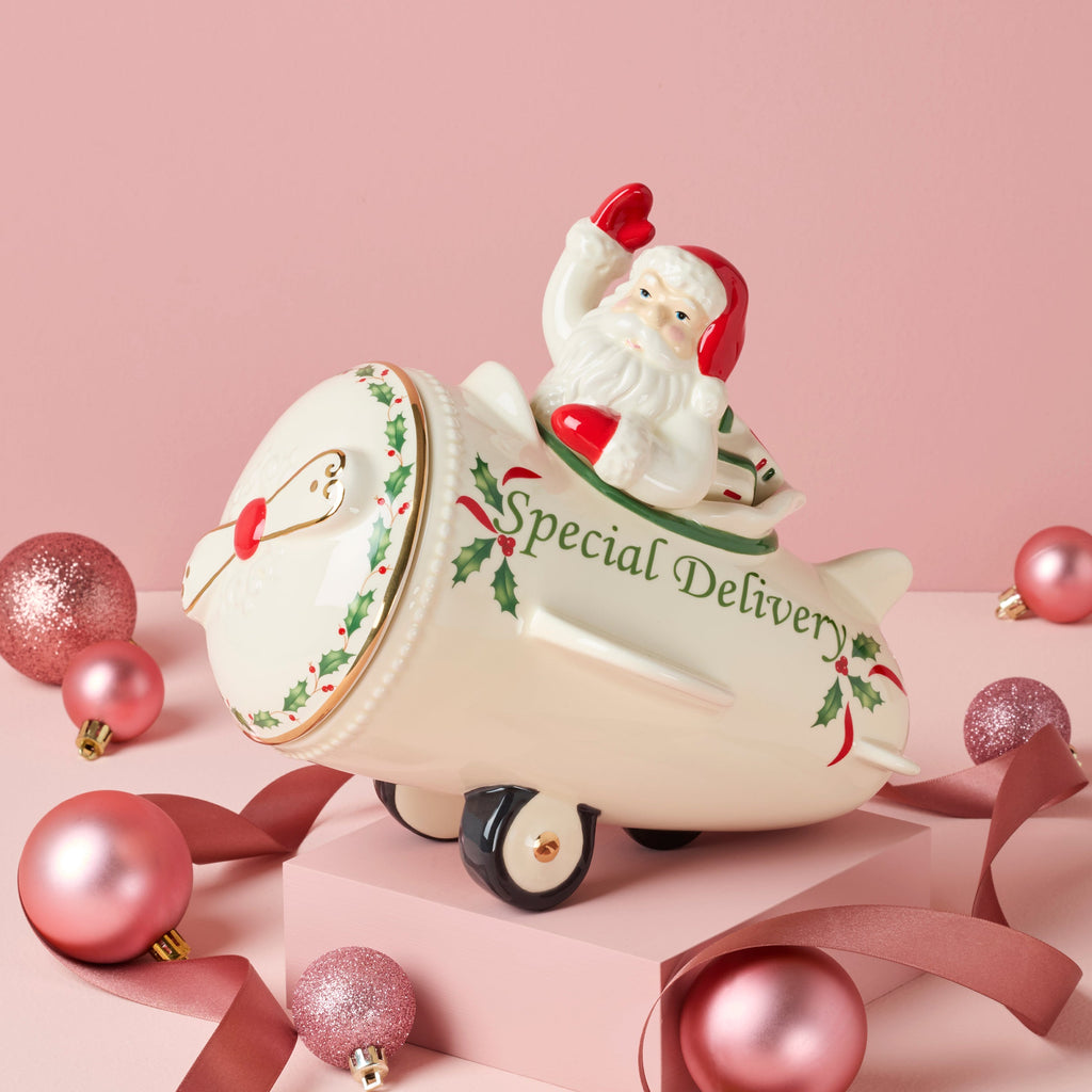 Lenox Holiday Santa Airplane Cookie Jar, earthenware (view 2)