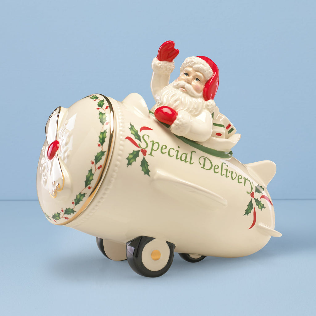 Lenox Holiday Santa Airplane Cookie Jar, earthenware