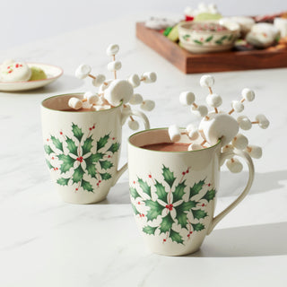 Lenox Holiday Holly Mugs - Set of 2, porcelain (view 2)