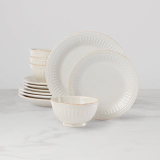 Lenox French Perle Groove White 12-Piece Place Setting, stoneware