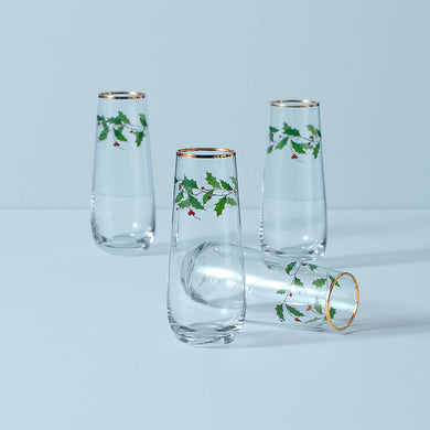 Lenox Holiday Stemless Flute Glasses, Set of 4, glass