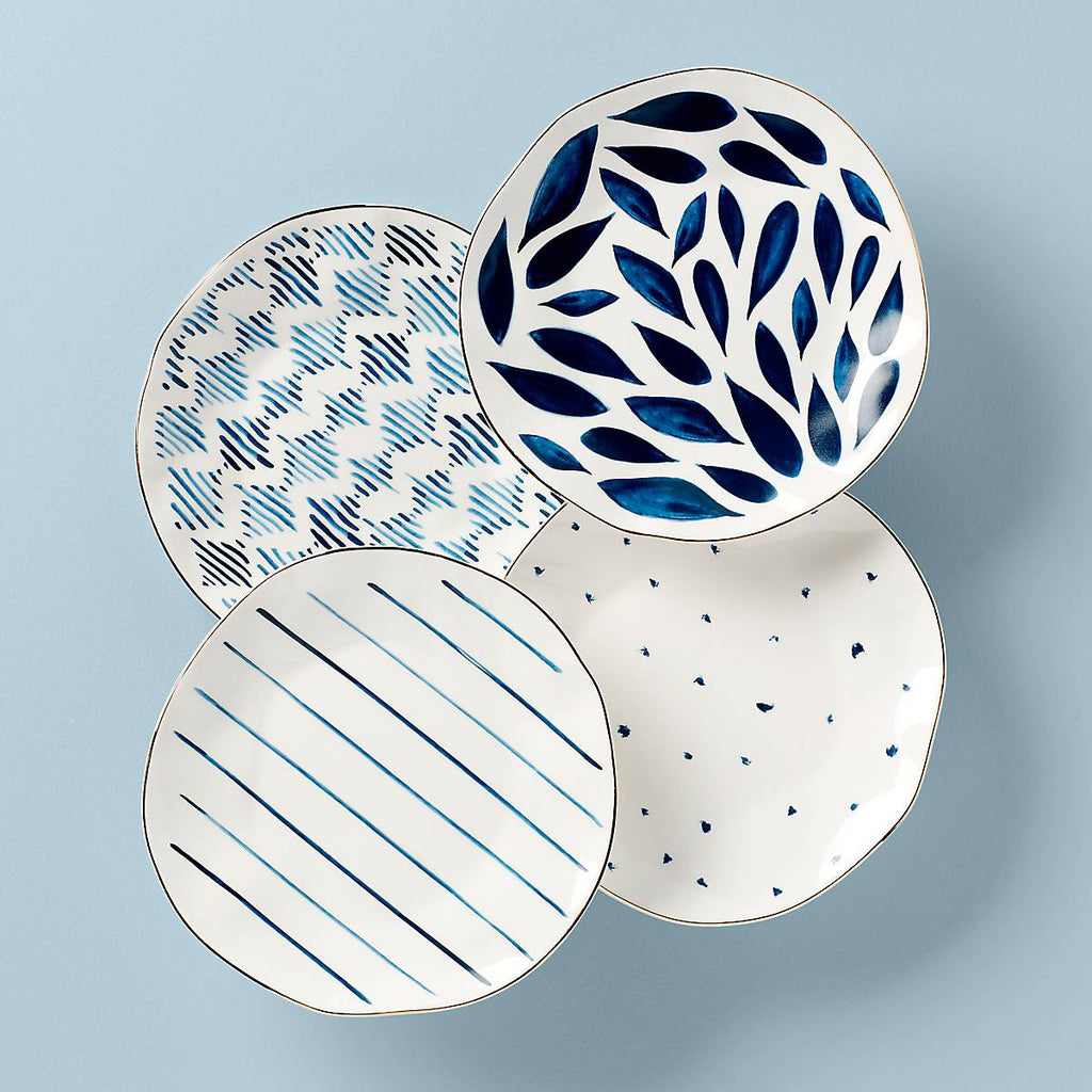 Lenox Blue Bay Dessert Plates, Set of 4, porcelain