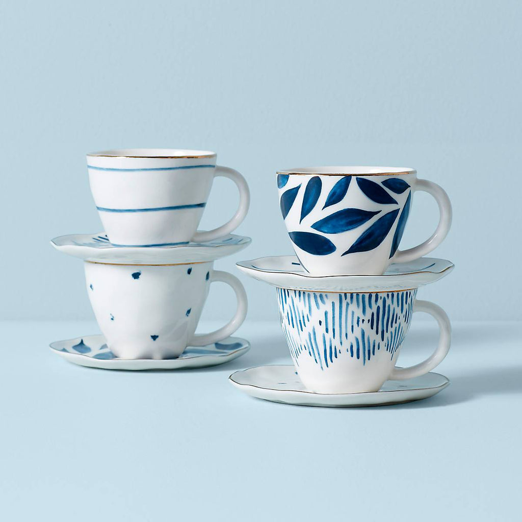 Lenox Blue Bay 8-Piece Espresso Cup & Saucer Set, porcelain