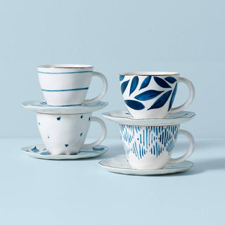 Lenox Blue Bay 8-Piece Espresso Cup & Saucer Set, porcelain