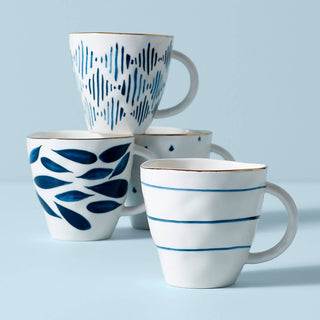Lenox Blue Bay Dessert Mugs, Set of 4, porcelain