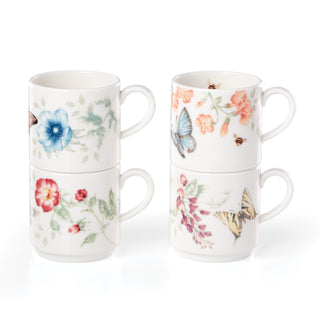 Lenox Butterfly Meadow Stacking Mugs - Set of 4, porcelain