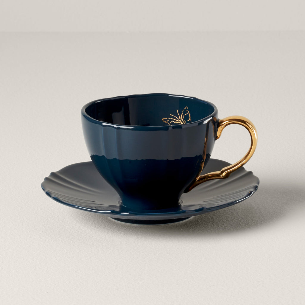 Lenox Sprig & Vine Navy Teacup & Saucer, porcelain