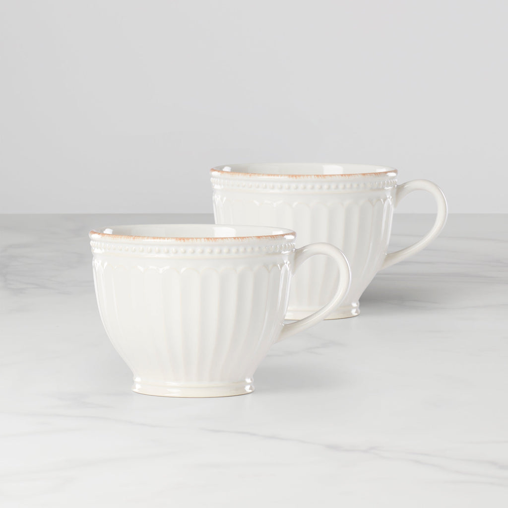 Lenox French Perle Groove White Latte Mugs, Set of 2, stoneware