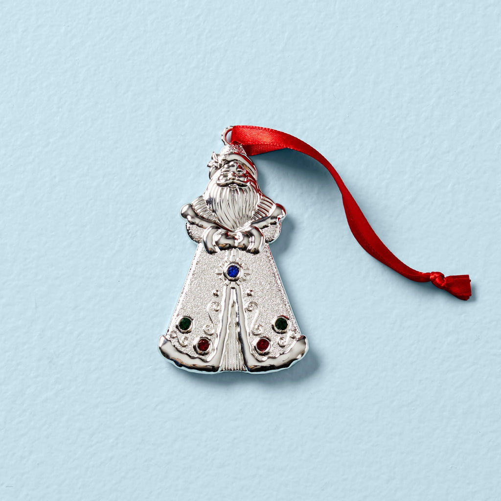 Lenox Jeweled Santa Charm Ornament, silverplate/nickel