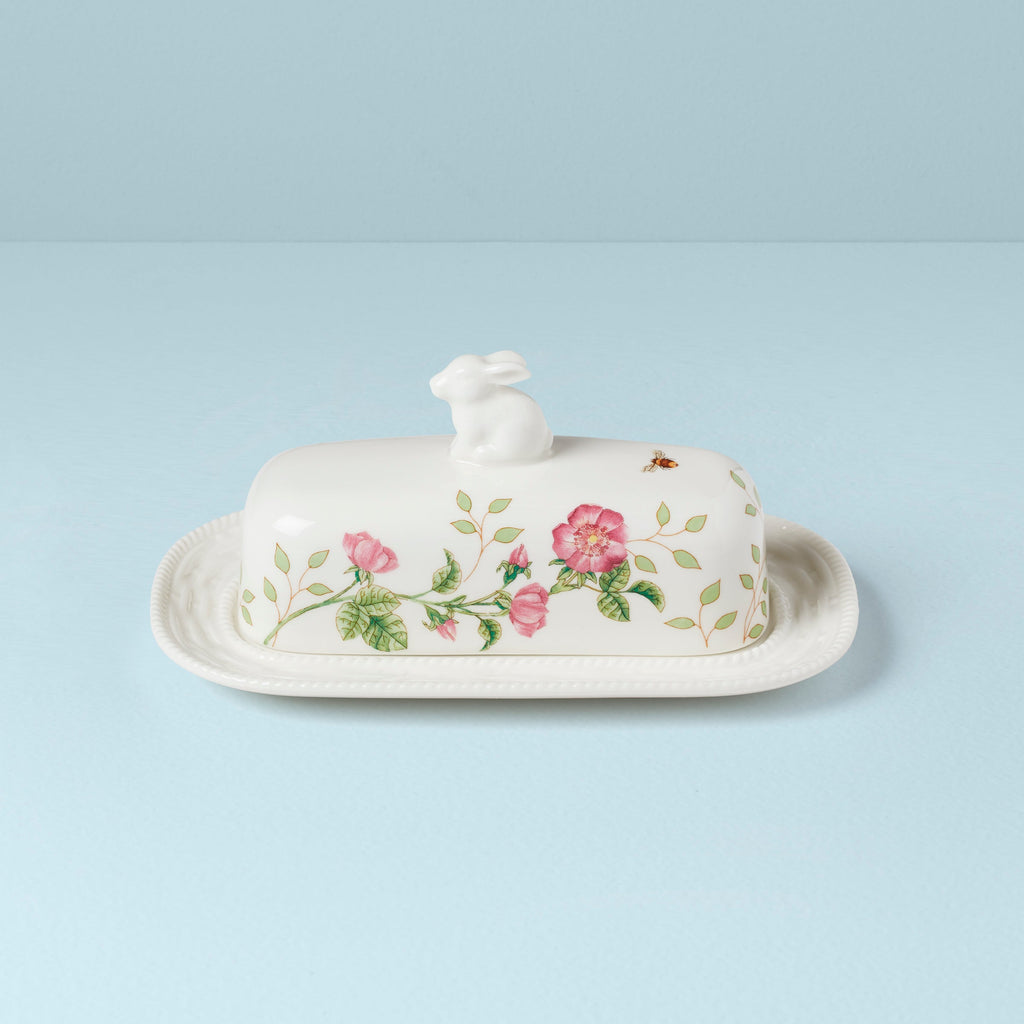 Lenox Butterfly Meadow Bunny Covered Butter Dish, porcelain