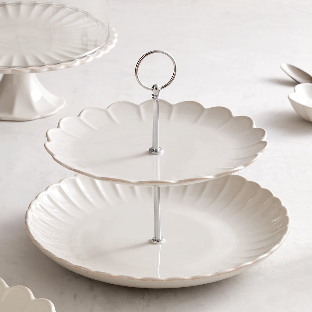 Lenox French Perle Scallop White 2-Tier Server, stoneware (view 2)