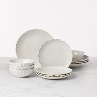 Lenox French Perle Scallop White 12-Piece Dinnerware Set, stoneware
