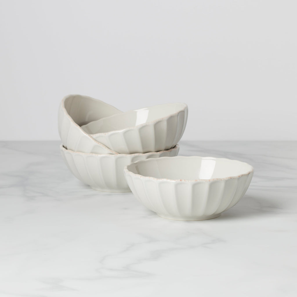 Lenox French Perle Scallop White All-Purpose Bowls, Set of 4, stoneware