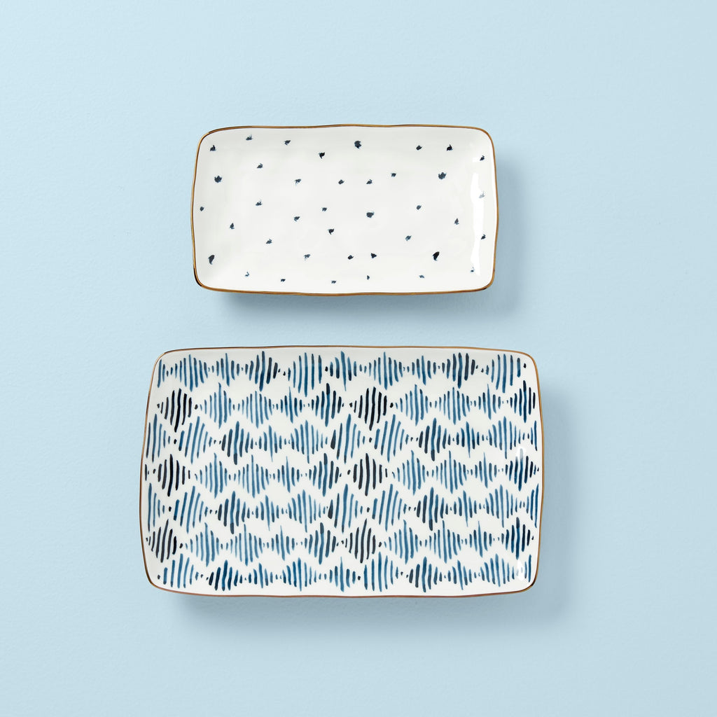 Lenox Blue Bay 2-Piece Nesting Platter Set, porcelain