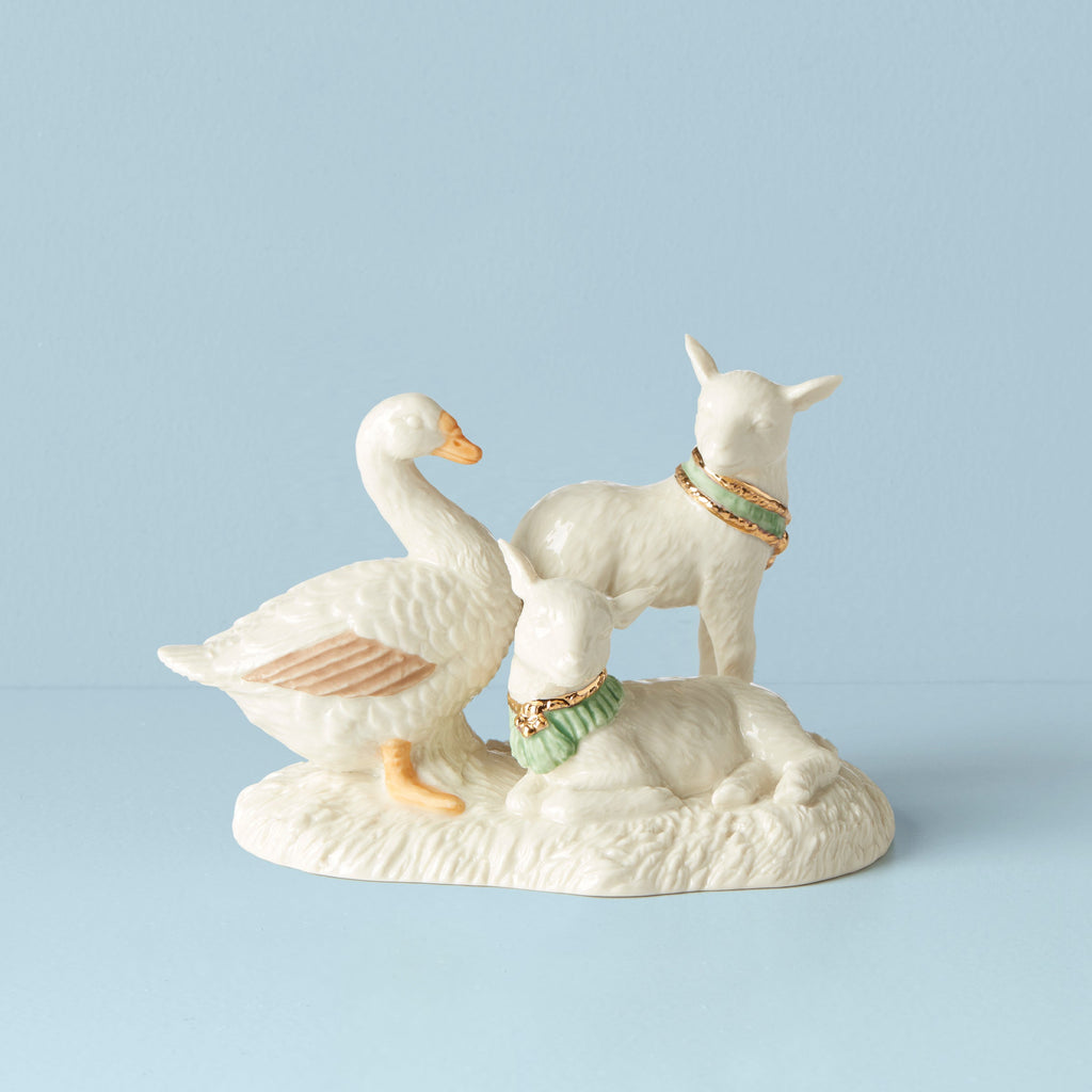 Lenox First Blessing Goose & Lambs Figurine, porcelain