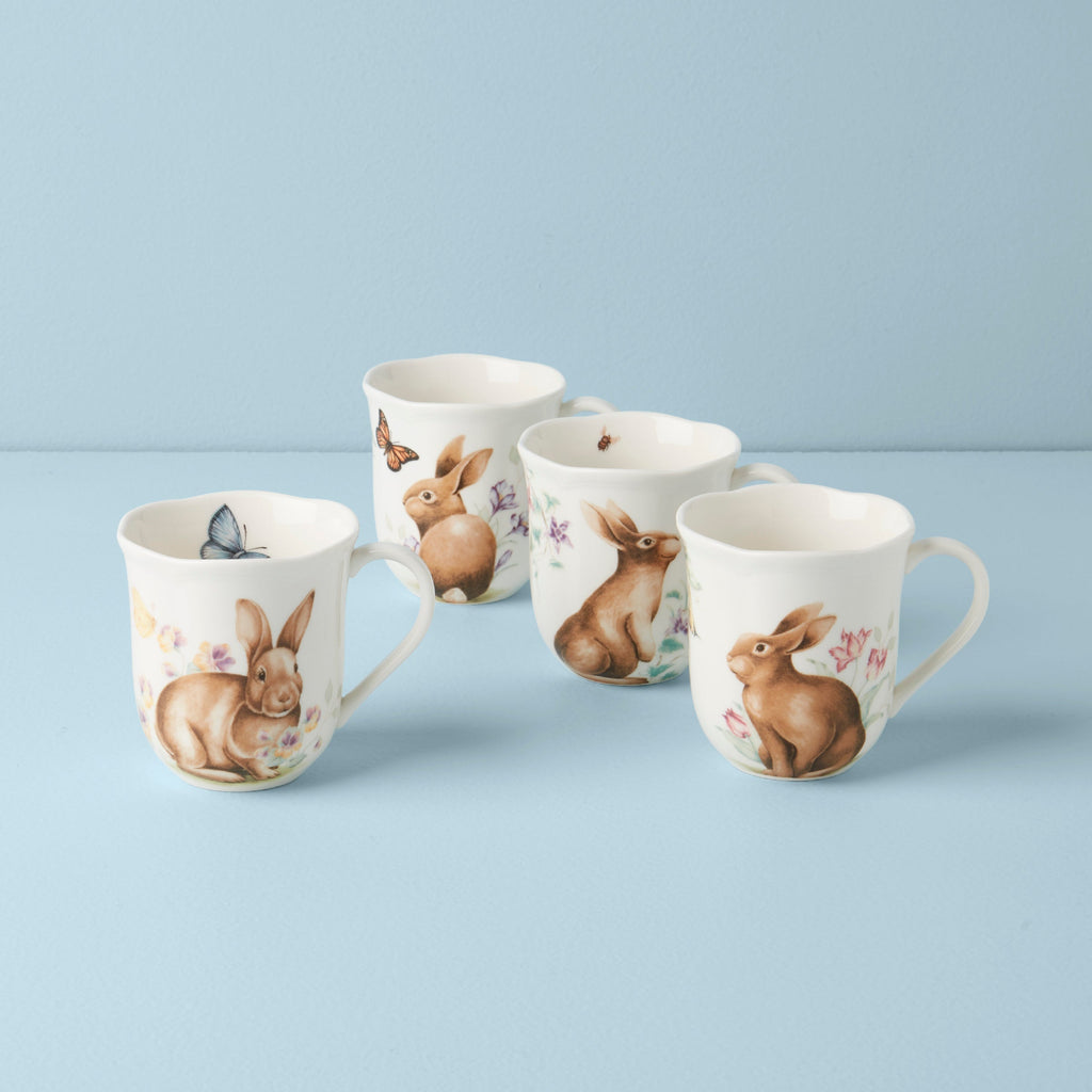 Lenox Butterfly Meadow Bunny Mugs, Set of 4, porcelain