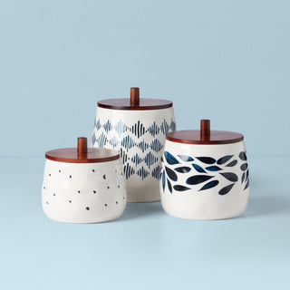 Lenox Blue Bay 3-Piece Canister Set, porcelain/acacia wood