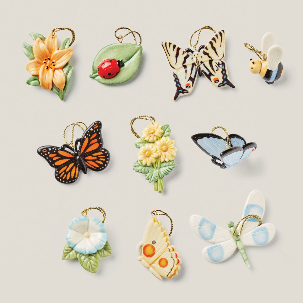 Lenox Butterfly Meadow 10-Piece Mini Ornament Set, porcelain