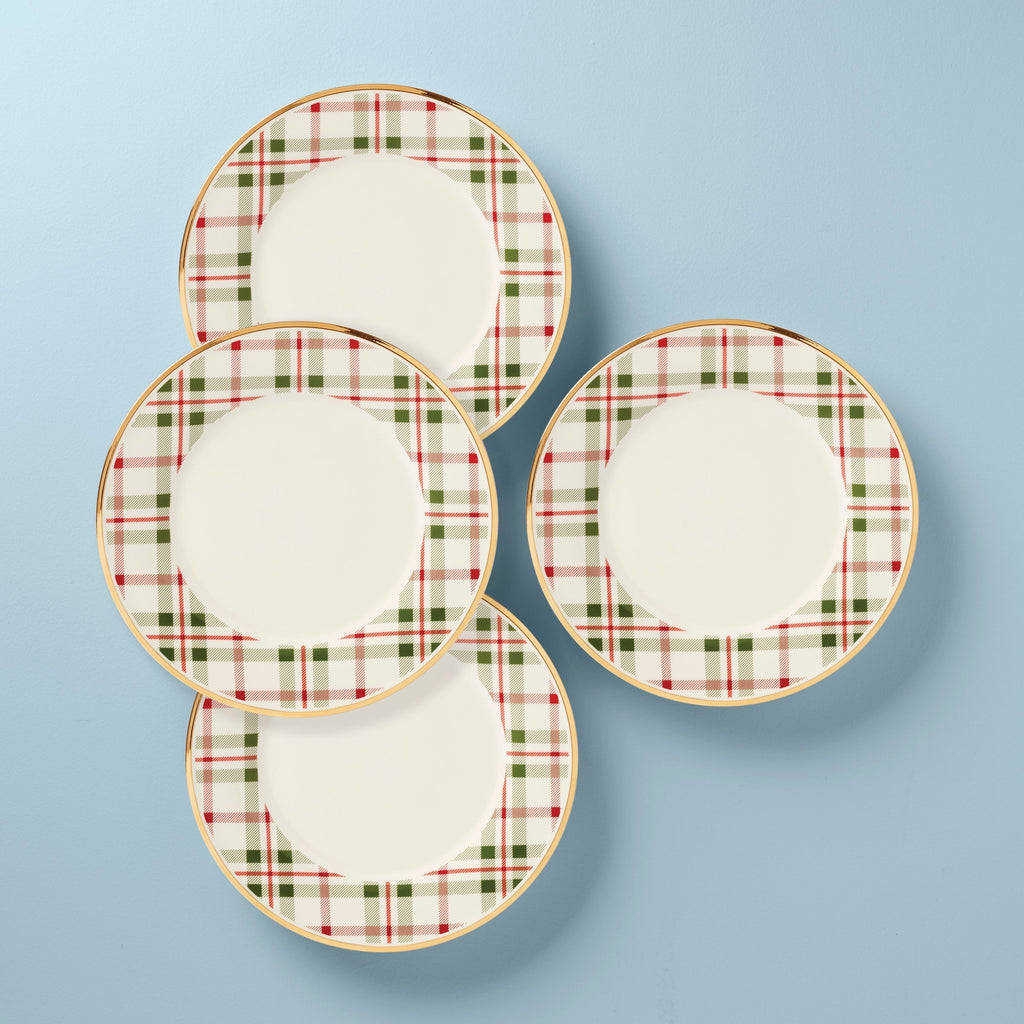 Lenox Holiday Plaid Dinner Plates, Set of 4, porcelain