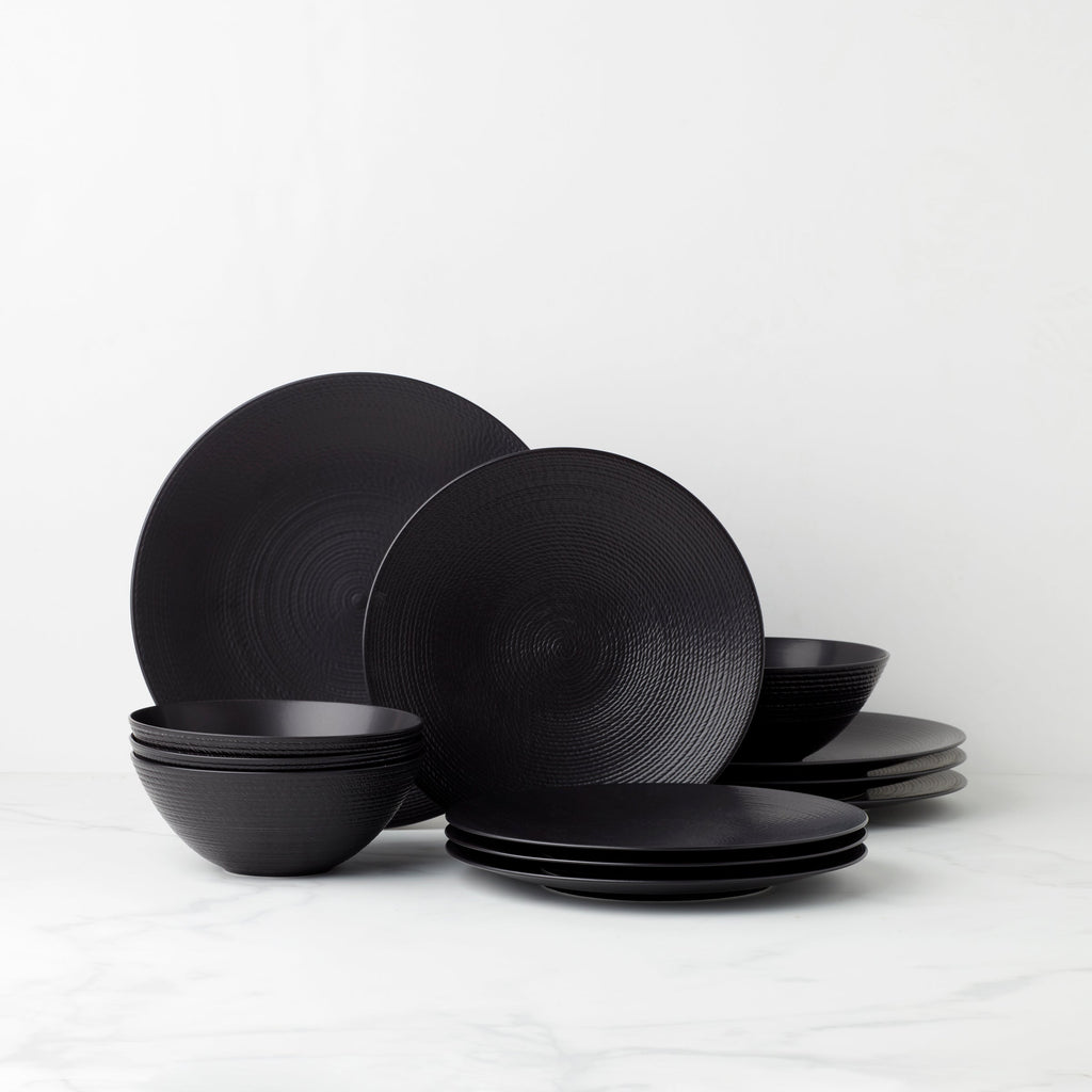 Lenox LX Collective Black 12-Piece Dinnerware Set, porcelain