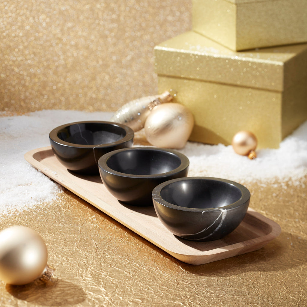 Lenox LX Collective Tray with 3 Dip Bowls, marble/wood (view 17)