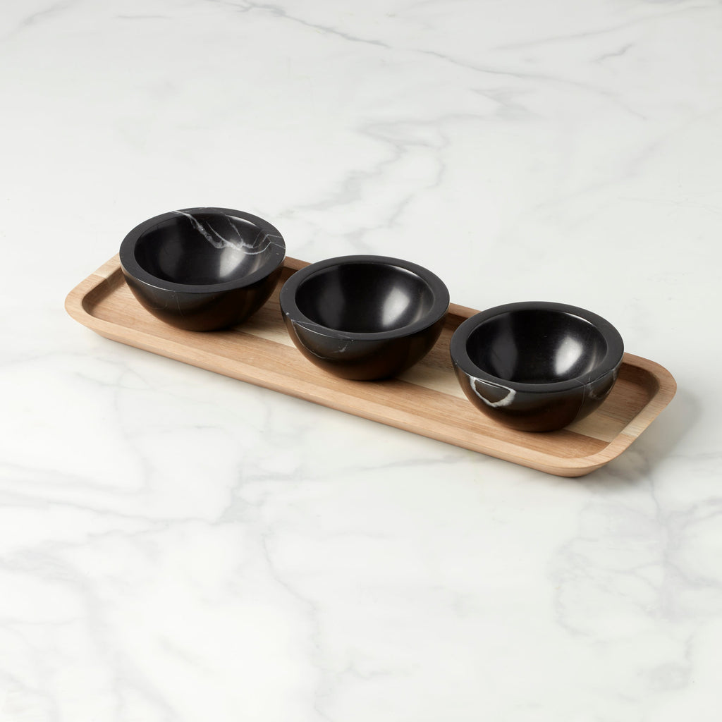 Lenox LX Collective Tray with 3 Dip Bowls, marble/wood