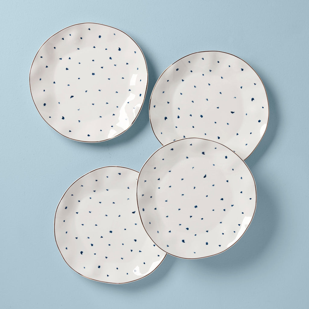 Lenox Blue Bay Dots Dinner Plates, Set of 4, porcelain