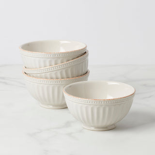 Lenox French Perle Groove White All-Purpose Bowls, Set of 4, stoneware