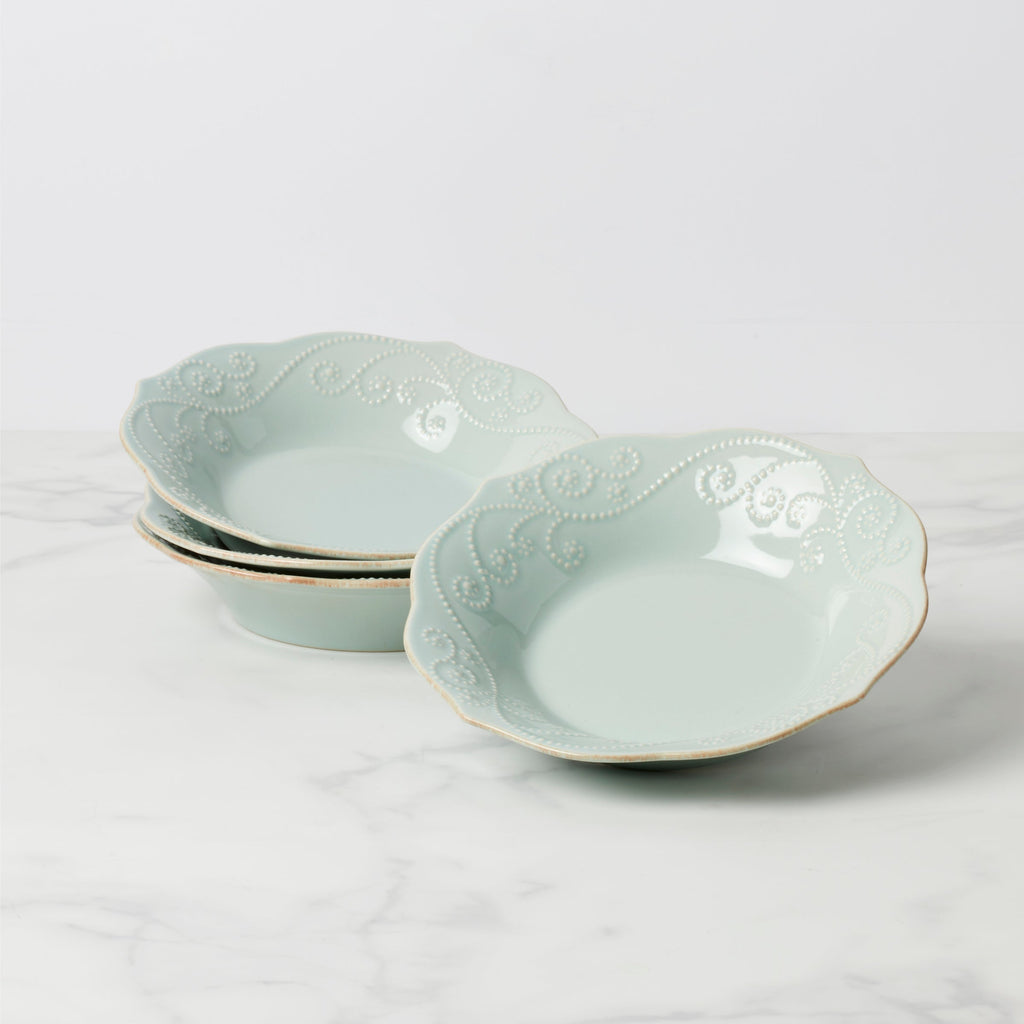Lenox French Perle Ice Blue Pasta Bowls, Set of 4, stoneware