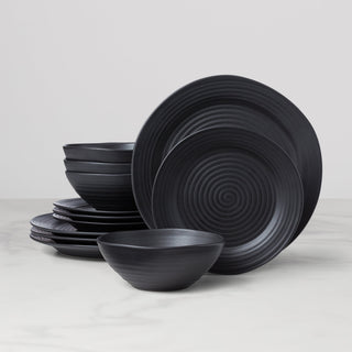 Oneida Ridge Black 12-Piece Dinnerware Set, stoneware