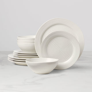 Oneida Ridge White 12-Piece Dinnerware Set, stoneware