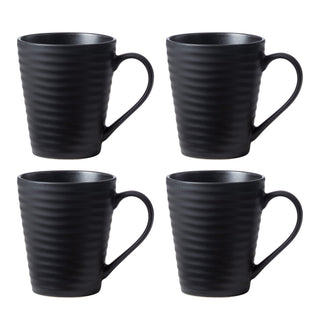 Oneida Ridge Black Mugs, Set of 4, stoneware