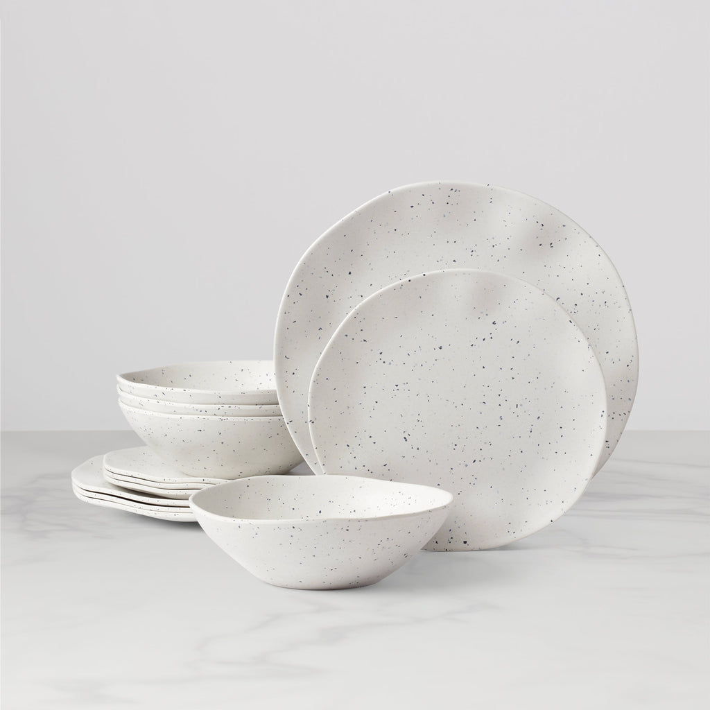 Oneida Terrazzo Melamine Cream 12-Piece Dinnerware Set, melamine
