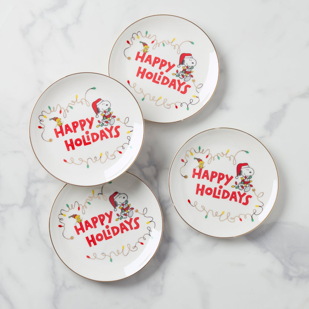 Lenox Snoopy Christmas Accent Plates, Set of 4, porcelain